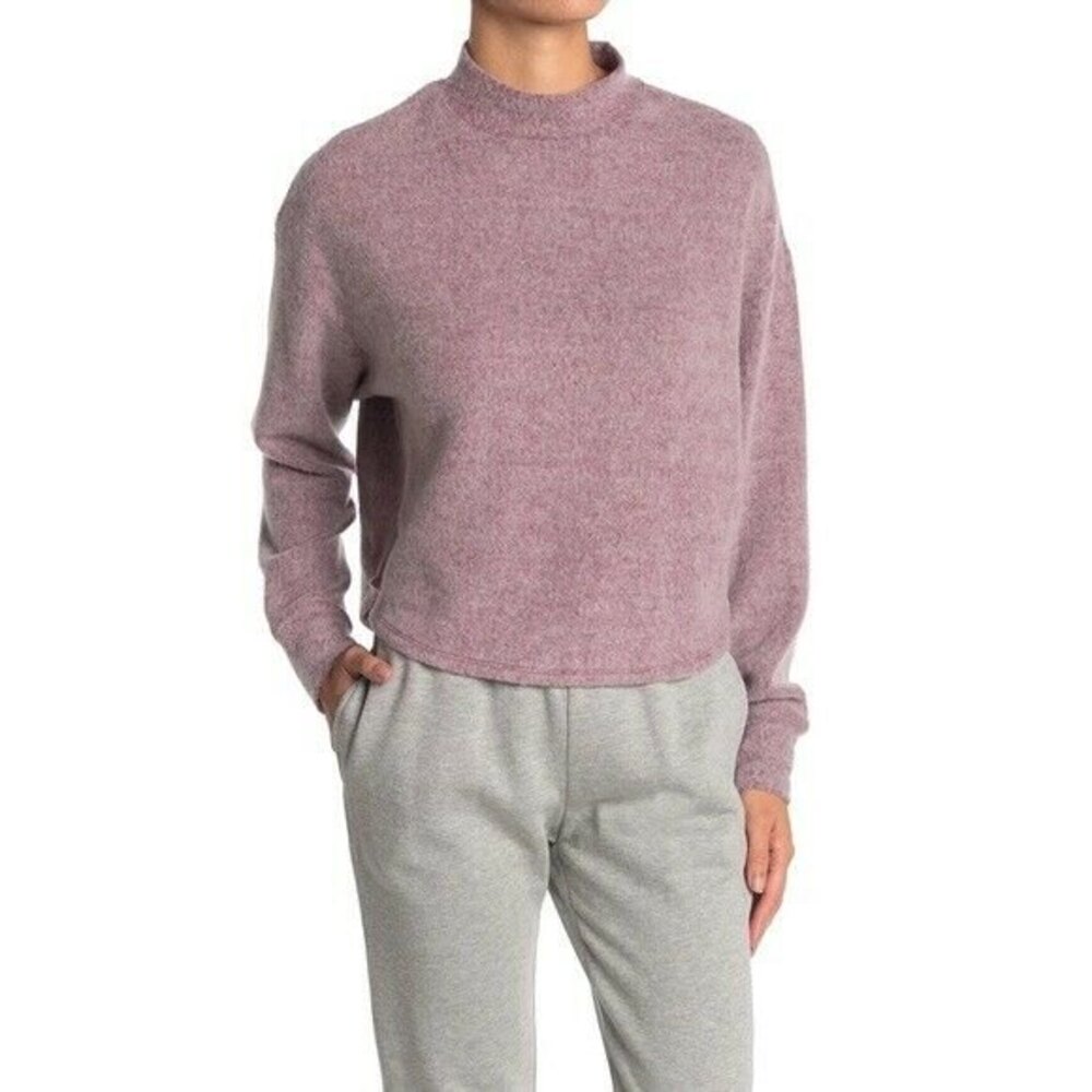 Socialite Mock Neck Pullover Top Size M Crop Brushed Wine NWT B32
